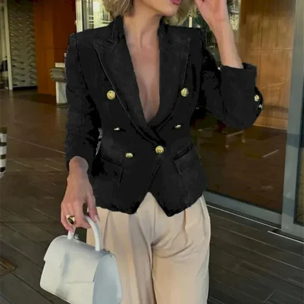 Women's Blazer Comfortable Pocket Buttons Elegant Fashion Outdoor Plain Going out Casual Daily Weekend Cardigan Regular Lapel Regular Fit Long Sleeve Outerwear Black Blue Dark Blue Spring Fall - Image 3