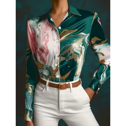 Women's Midi Dress A Line Dress Semi Formal Office Regular Fit Marble Long Sleeve V Neck Pink Khaki Gray Summer - Image 3