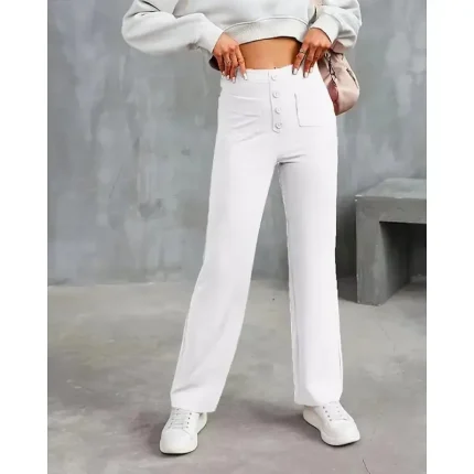 Women's Wide Leg Slacks Straight Streetwear Casual Full Length Natural Plain Pocket Elastic Waist Buckle Comfortable Outdoor Street Going out Apple Green Dark-Gray Orange red Forest Green Fall - Image 4