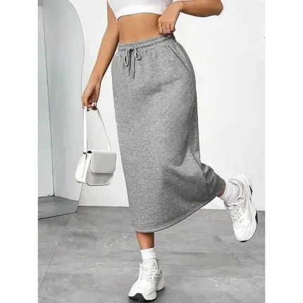 Women's Skirt Solid Color Fashion Casual Maxi High Waist Skirts Plain Pocket Stretchy Street Daily Black Gray Summer Polyester - Image 6