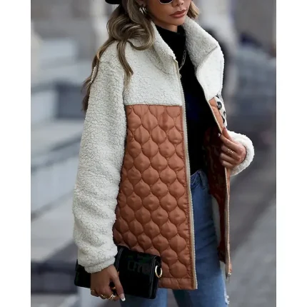 Women's Fleece Jacket Coat Warm Comfortable Patchwork Zipper Pocket Fashion Modern Casual Leopard Going out Weekend Zipper Regular Turndown Regular Fit Long Sleeve Outerwear Black Wine Army Green - Image 4