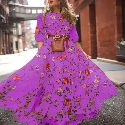 Women's Long Dress Maxi Dress Casual Dress Swing Dress Fashion Modern Daily Beach Weekend Regular Fit Flower Half Sleeve Crew Neck Light Yellow Black White Yellow Spring Fall - Image 6