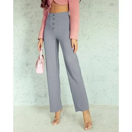 Women's Wide Leg Slacks Straight Streetwear Casual Full Length Natural Plain Pocket Elastic Waist Buckle Comfortable Outdoor Street Going out Apple Green Dark-Gray Orange red Forest Green Fall - Image 5