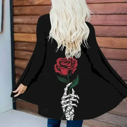 Halloween Women's Casual Jacket Pumpkin Warm Comfortable Irregular Hem Open Front Elegant Vintage Modern Skull Street Casual Athleisure Daily Long Collarless  Long Sleeve Outerwear Light Yellow - Image 3