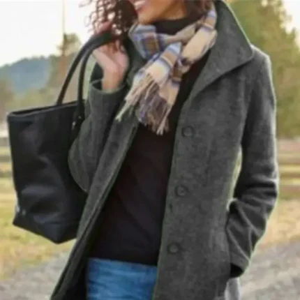 Women's Wool Coat Fall Pea Coat Winter Warm Overcoat Casual Daily Street Style Smocked Single Breasted Turndown Green Dark Grey Regular Fit S M L XL XXL 3XL / Windproof - Image 3