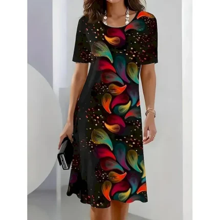 Women's Elegant Party Evening Midi Dress Crew Neck Short Sleeve Shift Dress A Line Dress Casual Daily Tea Regular Fit Ombre Graphic Black Pink Sky Blue Dark Blue - Image 3