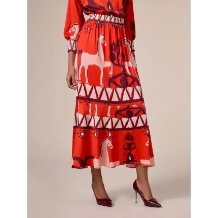 Chiffon Orange Printing Elegant Bohemia Midi Skirt - Image 4