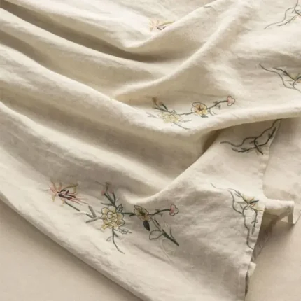 Women's Skirt Linen Skirts Fashion Casual Maxi High Waist Skirts Floral Embroidered Casual Daily Weekend Khaki Summer Cotton And Linen - Image 4