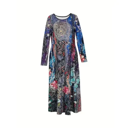 Women's Midi Dress Casual Dress Winter Dress Ethnic Dress Swing Dress Vacation Casual Modest Formal Outdoor Winter Dress Regular Fit Floral Long Sleeve Crew Neck Purple Fall Winter Autumn - Image 4