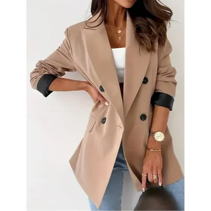 Women's Shrugs Long Sleeve V Neck Light Brown Spring Fall Winter - Image 3