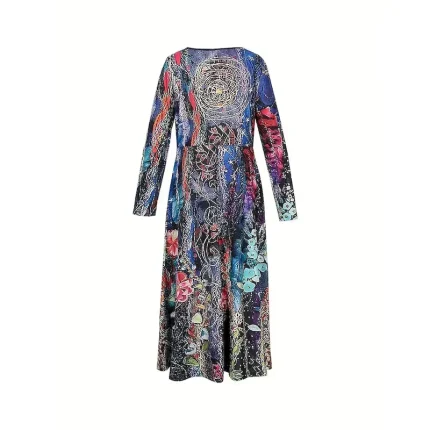 Women's Midi Dress Casual Dress Winter Dress Ethnic Dress Swing Dress Vacation Casual Modest Formal Outdoor Winter Dress Regular Fit Floral Long Sleeve Crew Neck Purple Fall Winter Autumn - Image 5