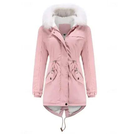 Women's Winter Coat Windproof Warm Zipper Outdoor Solid Color Work Casual Zipper Hoodie Loose Fit Long Sleeve Outerwear Navy Black Pink Winter - Image 3