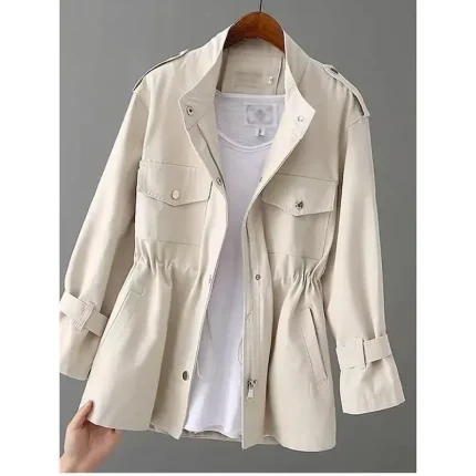 Women's Casual Jacket Comfortable Breathable Pocket Casual Plain Street Casual Daily Wear Zipper Regular Turndown Loose Fit Long Sleeve Outerwear Black White Pink Summer - Image 5