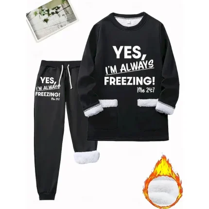 Women's Warm Daily Two Piece Sets Tracksuit Pants Sets Long Sleeve Crew Neck Graphic Letter Drawstring Print Casual Daily Black Dark Pink Blue Fall Regular Fit - Image 6