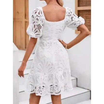 Women's Mini Dress A Line Dress Summer Dress Eyelet Dress Vacation Casual Daily Regular Fit Graphic Short Sleeve V Neck White Summer - Image 5