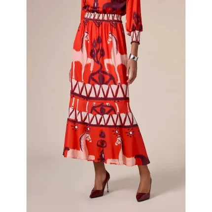 Chiffon Orange Printing Elegant Bohemia Midi Skirt - Image 5