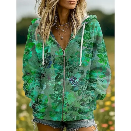 Women's 3D Print Vintage Boho Hoodie Patchwork Hoodie Sweatshirt Floral Zip Up s  Fashion Casual Long Sleeve Hooded  Street Dailywear Patchwork Zipper Pocket Red Blue Purple Fuchsia Green Spring Fall - Image 5