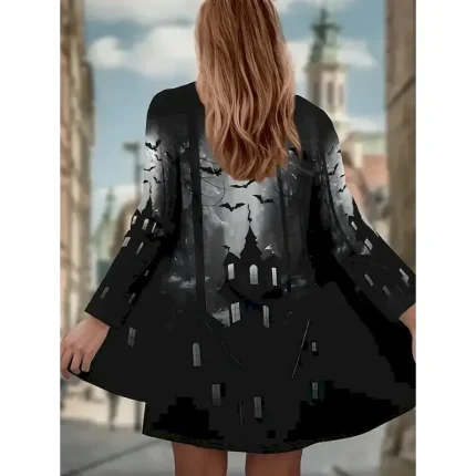 Halloween Women's Coat Lightweight Skulls Comfortable 3D Print Vintage Artistic Casual Skull Casual Long Collarless Regular Fit Long Sleeve Outerwear Black White Red Spring Fall - Image 4