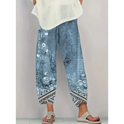 Women's Wide Leg Chinos Baggy Pants Vacation Vintage Ethnic Style Ankle-Length High Waist Floral Graphic Printing Thermal Warm Soft Breathable Micro-elastic Vacation Street Causal Ash Violet Robin's - Image 3