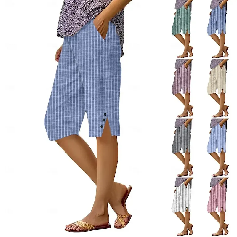 lqdxzj1752237407663.webp Women's Chinos Crop Streetwear Casual Knee Length High Waist Plain Pocket Printing Breathability Soft Micro-elastic Vacation Street Daily Wear Wine White Yellow Red Fall Regular Fit - Image 1