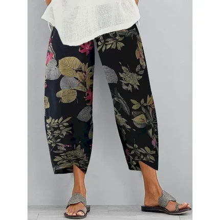 Women's Wide Leg Chinos Baggy Pants Vacation Vintage Ethnic Style Ankle-Length High Waist Floral Graphic Printing Thermal Warm Soft Breathable Micro-elastic Vacation Street Causal Ash Violet Robin's - Image 6