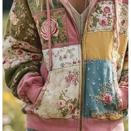 Women's 3D Print Vintage Boho Hoodie Patchwork Hoodie Sweatshirt Floral Hooded Sweatshirt Jacket Long Sleeve Zip Up With Pocket Lightweight Casual Zip Up s Street Dailywear Patchwork Pocket Fall - Image 4