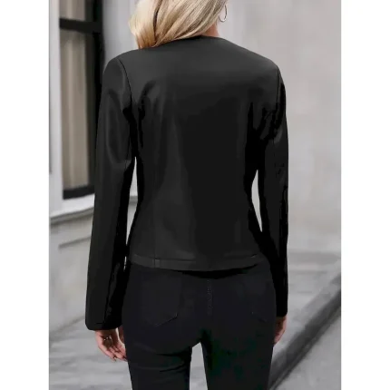 Women's Faux Leather Jacket Casual Jacket Comfortable Breathable Zipper Casual Plain Vacation Street Casual Daily Wear Zipper Short Crewneck Regular Fit Long Sleeve Outerwear Black Brown Apricot - Image 4