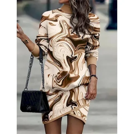 Women's Black Dress Work Dress Casual Dress Sheath Dress Fashion Winter Dress Daily Mini Dress Print Stand Collar Long Sleeve Leopard Floral Loose Fit Black White Yellow Fall Winter - Image 5