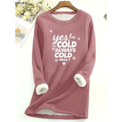 Women's Pullover Sweatshirt Yes Im Cold Graphic Letter Warm Casual Fuzzy Long Sleeve Crew Neck Round Neck Long Tops Street Casual Light Pink Black Dark Pink Blue Spring Fall Winter - Image 5