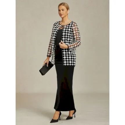 Women's Jacket Coat Blazer Lace Embroidered Color Block Elegant Floral Anniversary Wedding Guest Daily Cocktail Party Open Front Regular Crewneck Regular Fit Long Sleeve Outerwear Black - Image 4