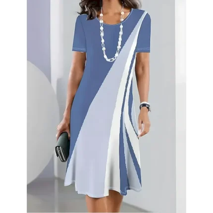 Women's Elegant Party Evening Midi Dress Crew Neck Short Sleeve Shift Dress A Line Dress Casual Daily Tea Regular Fit Ombre Graphic Black Pink Sky Blue Dark Blue - Image 4