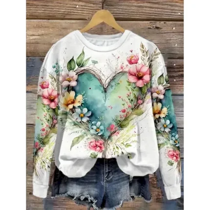 Women's Pullover Sweatshirt Floral Warm Vintage Western Long Sleeve Crew Neck Regular Tops Home Street Dailywear Print White Dark Pink Blue Green Gray Summer Spring Fall Winter - Image 5