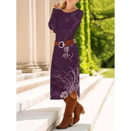 Women's Midi Dress Sheath Dress Shift Dress Casual Daily Regular Fit Floral Graphic Paisley Long Sleeve Crew Neck Blue Purple Brown Green Spring Fall Winter Autumn - Image 5