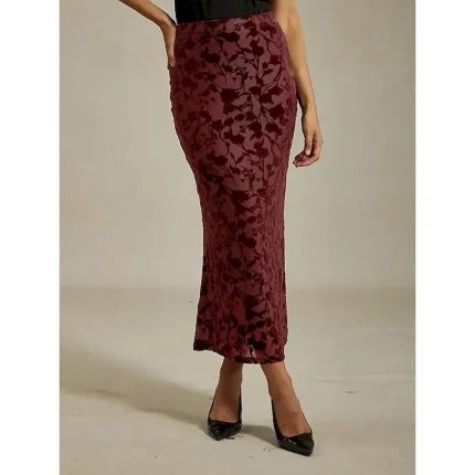 Women's Skirt Trumpet / Mermaid Elegant Vintage Maxi High Waist Skirts Stretchy Wine Spring Velvet - Image 5