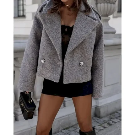 Women's Casual Jacket Warm Comfortable Pocket Buttons Fashion Outdoor Plain Going out Weekend Single Breasted Regular Lapel Regular Fit Long Sleeve Outerwear Black White Apricot Fall Winter - Image 5