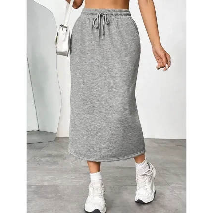 Women's Skirt Solid Color Fashion Casual Maxi High Waist Skirts Plain Pocket Stretchy Street Daily Black Gray Summer Polyester - Image 4