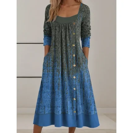 Women's Midi Dress Shift Dress Casual Daily Regular Fit Graphic Geometric Long Sleeve Square Neck Red Blue Purple Green Fall Winter - Image 4