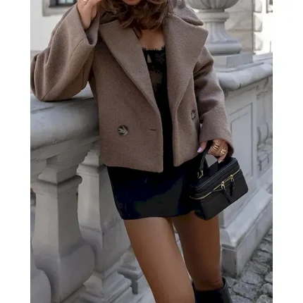 Women's Casual Jacket Warm Comfortable Pocket Buttons Fashion Outdoor Plain Going out Weekend Single Breasted Regular Lapel Regular Fit Long Sleeve Outerwear Black White Apricot Fall Winter - Image 3