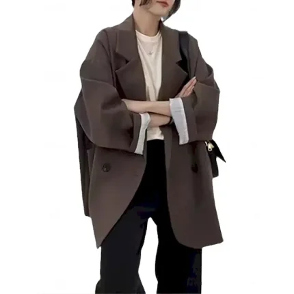 Women's Blazer Breathable Comfortable Patchwork Pocket Daily Modern Solid Color Work Casual Daily Regular Turndown Regular Fit Long Sleeve Outerwear Black Ivory Brown Fall Winter - Image 3