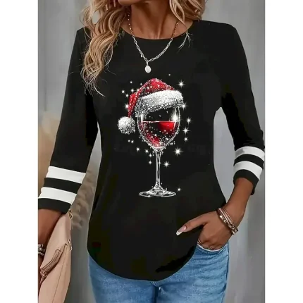 Women's Holiday Sweater V-neck Lights Pattern Long Sleeve Casual Comfort Fit Festive Winter Apparel Knit Jumper Black Multicolor Plus Size - Image 6