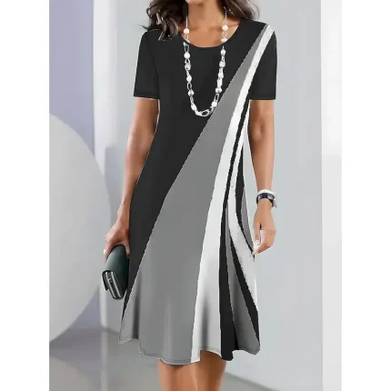 Women's Elegant Party Evening Midi Dress Crew Neck Short Sleeve Shift Dress A Line Dress Casual Daily Tea Regular Fit Ombre Graphic Black Pink Sky Blue Dark Blue - Image 5