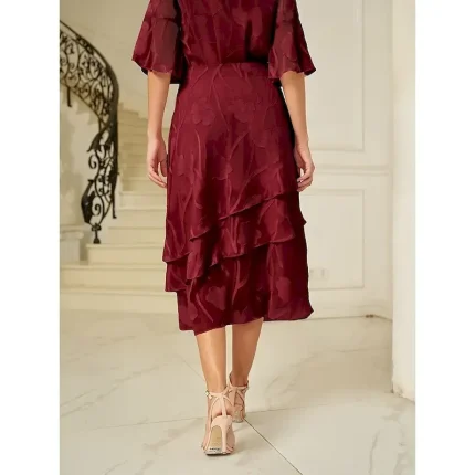 Women's Skirt Elegant Midi Mid Waist Skirts Floral Layered Inelastic Party Causal Wine Summer Chiffon - Image 4