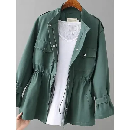 Women's Casual Jacket Comfortable Breathable Pocket Casual Plain Street Casual Daily Wear Zipper Regular Turndown Loose Fit Long Sleeve Outerwear Black White Pink Summer - Image 6