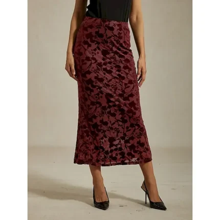 Women's Skirt Trumpet / Mermaid Elegant Vintage Maxi High Waist Skirts Stretchy Wine Spring Velvet - Image 4