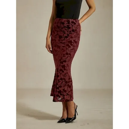 Women's Skirt Trumpet / Mermaid Elegant Vintage Maxi High Waist Skirts Stretchy Wine Spring Velvet - Image 6