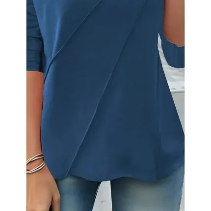 Women's T shirt Long Sleeve Solid Color Stylish Casual Long Sleeve Crew Neck Regular Tops Daily Buttons Black Yellow Red Blue  Spring Prefall - Image 3