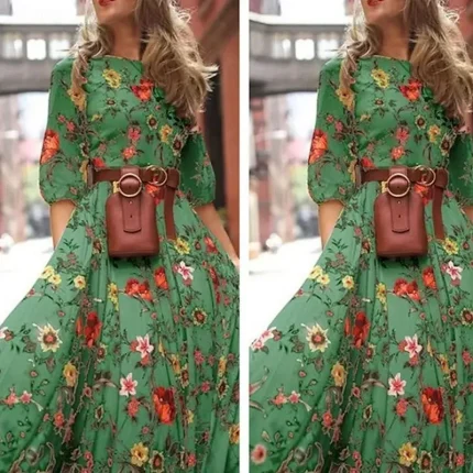 Women's Long Dress Maxi Dress Casual Dress Swing Dress Fashion Modern Daily Beach Weekend Regular Fit Flower Half Sleeve Crew Neck Light Yellow Black White Yellow Spring Fall - Image 3