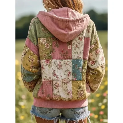 Women's 3D Print Vintage Boho Hoodie Patchwork Hoodie Sweatshirt Floral Hooded Sweatshirt Jacket Long Sleeve Zip Up With Pocket Lightweight Casual Zip Up s Street Dailywear Patchwork Pocket Fall - Image 3